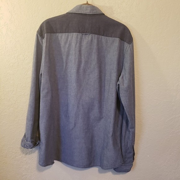 Celio Men's Large Chambray Color Block Long Sleeve Button Down Shirt - Picture 6 of 9